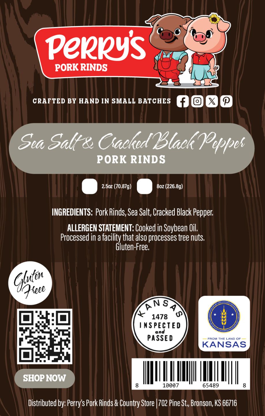 Sea Salt & Cracked Black Pepper Pork Rinds — 8oz Bag