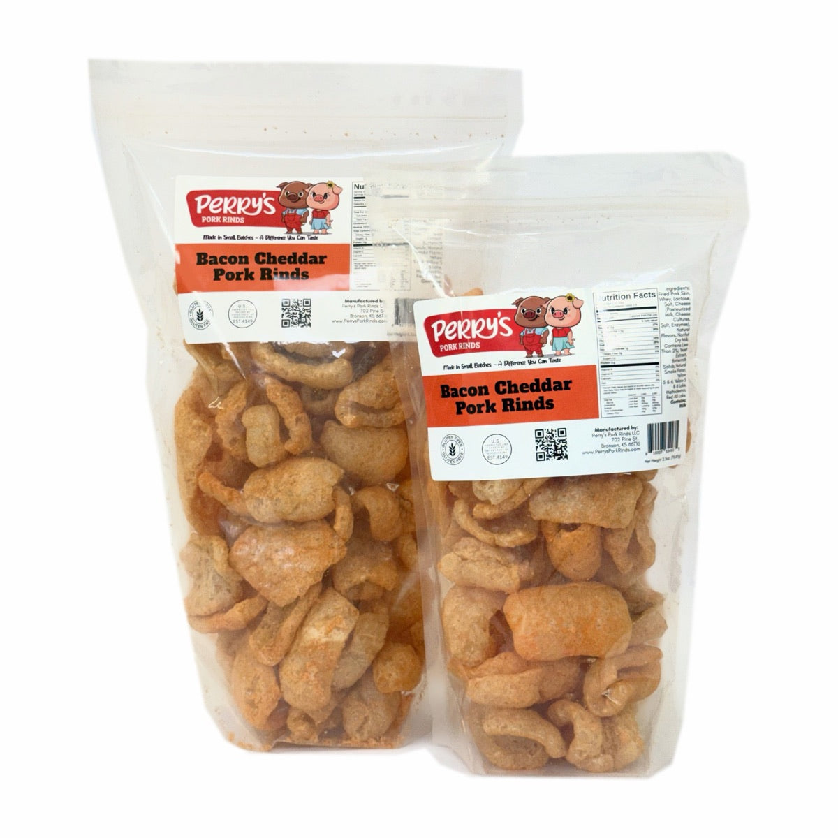 The 5.5 oz share bag and 2.5 oz snack bag side by side
