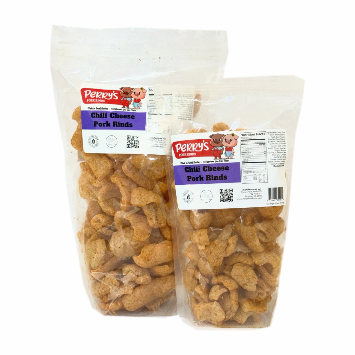 The 5.5 oz share bag and 2.5 oz snack bag side by side