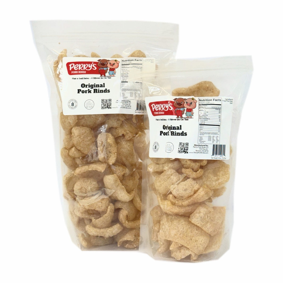 The 5.5 oz share bag and 2.5 oz snack bag side by side