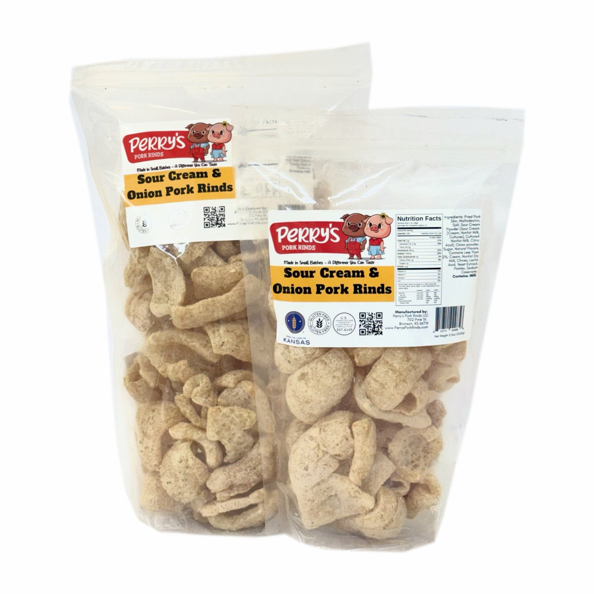 The 5.5 oz share bag and 2.5 oz snack bag side by side
