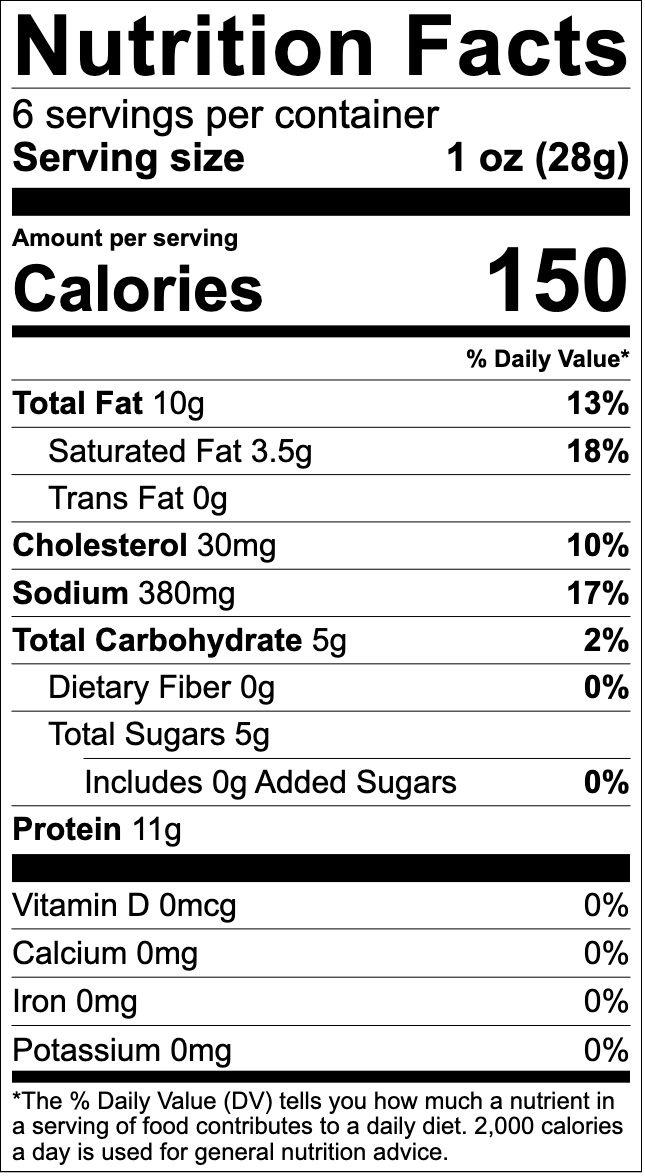 Nutrition Facts for Cinnamon Sugar pork rinds, 5.5 oz bag