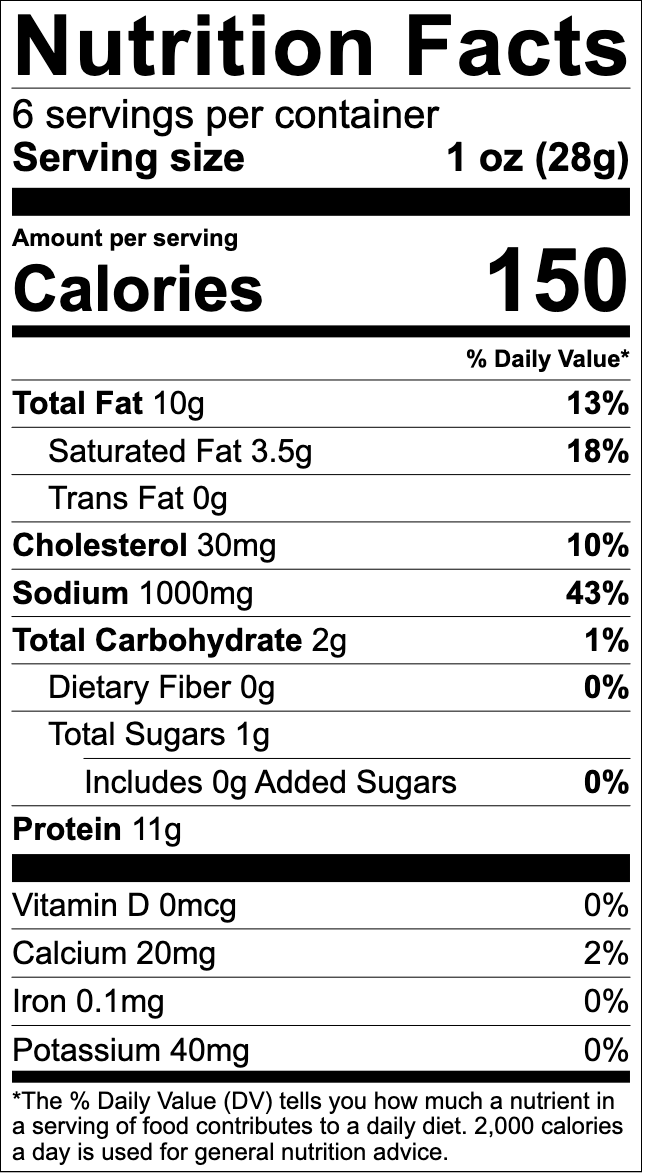 Nutrition Facts for Dill Pickle pork rinds, 5.5 oz bag