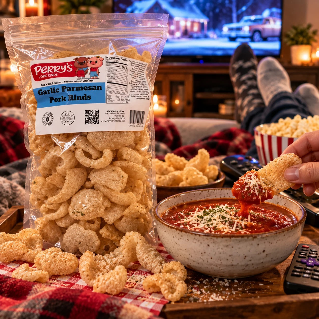 Garlic Parmesan pork rinds serving idea